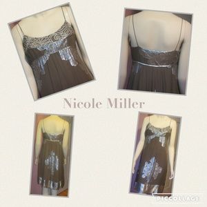 Nicole Miller Silk Cocktail Dress - Brown/Silver
